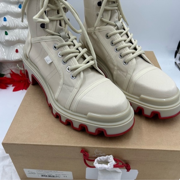 Men’s Christian Louboutin Panaroot dune combat boots coded canvas/leather 44EU - Picture 2 of 12